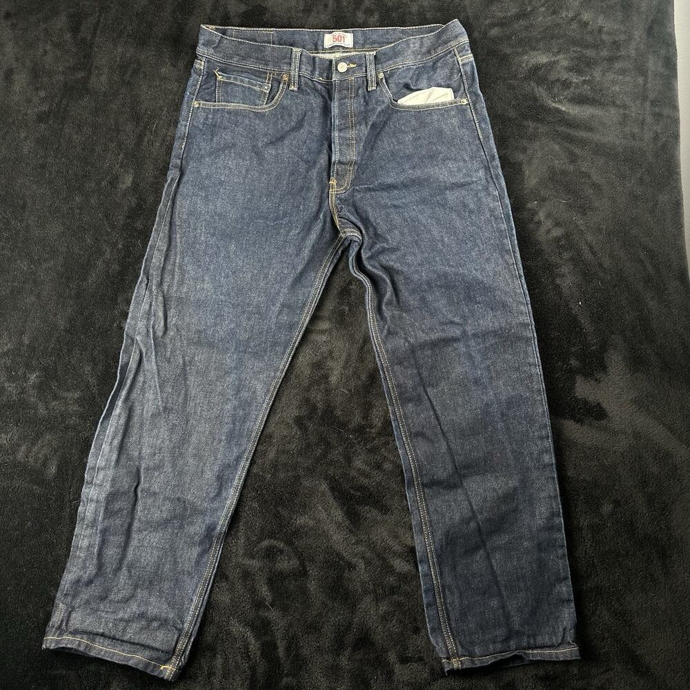 Levis 501 original straight leg button fly jeans mens 38x30 dark wash blue denim